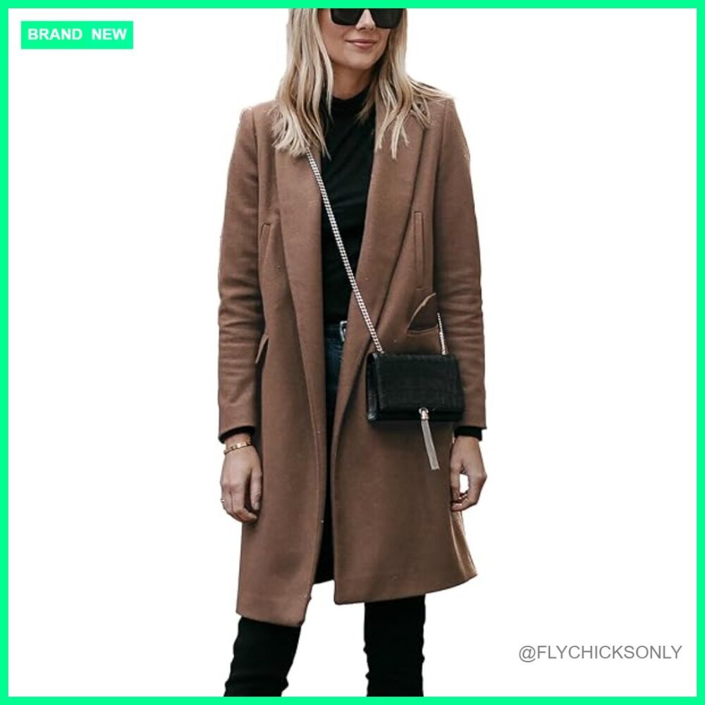 Wool Blended Trench Coat with Notch Collar and Button Closure